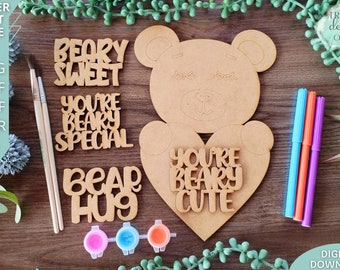 Valentine's Bear DIY Paint kit svg, Bear holding heart DIY Paint Kit svg, Classroom diy svg, Glowforge svg, Digital Download, Commercial Use