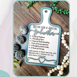 Receta para una madrina especial Archivo svg de tabla de cortar, tabla de cortar falsa, archivo svg, compatible con Glowforge, archivo cortado con láser, descarga digital, uso comercial