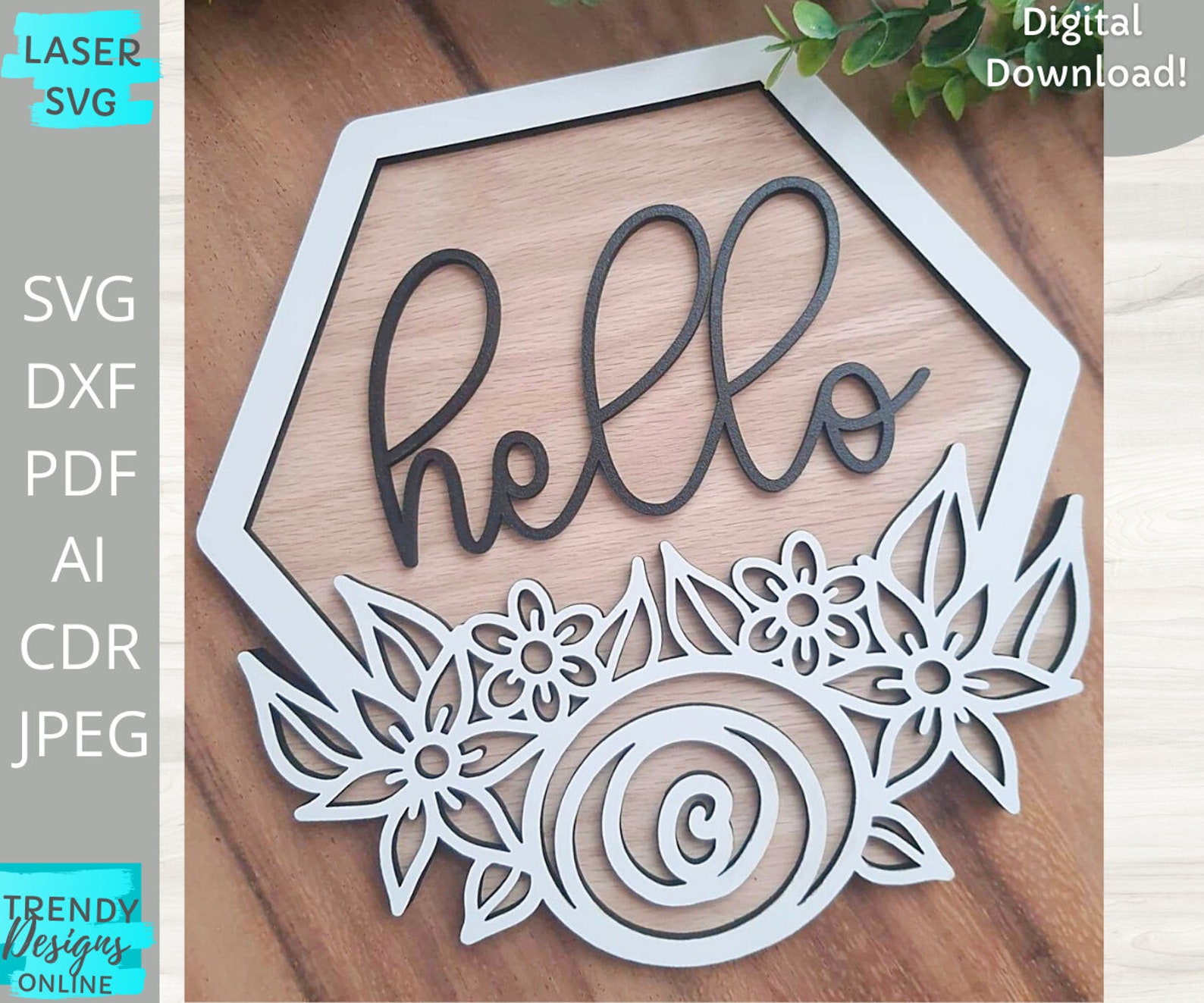 Download Floral Hexagon svg Blank Floral Hexagon svg Glowforge ready | Etsy