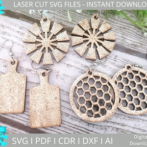 Farm Style boucles d’oreilles svg, Boucles d’oreilles Windmill svg, Boucles d’oreilles fil de poulet svg, Glowforge Ready, Laser Cut Digital Download, Utilisation commerciale