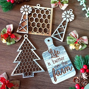 Fichier svg de paquet d’ornements de ferme, ornements de Noël en fil de poulet svg, Glowforge Ready Laser Cut svg, téléchargement numérique, utilisation commerciale