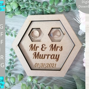 六角形のリングホルダー svg、結婚指輪の木製ホルダー svg、Glowforge svg、レーザーカッター dxf カットファイル、デジタルダウンロード、商用利用
