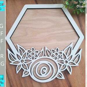 Floral Hexagon svg, Blank Floral Hexagon svg, Glowforge ready, laser cut file, Digital Download, Commercial Use