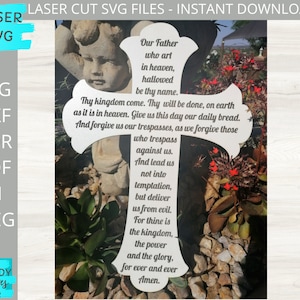 Unser Vater Kreuz Svg, Gebet graviert Kreuz Svg, religiöse Svg, Glowforge Svg, Laser Cutter Dxf geschnitten Datei, digitaler Download, kommerzielle Nutzung