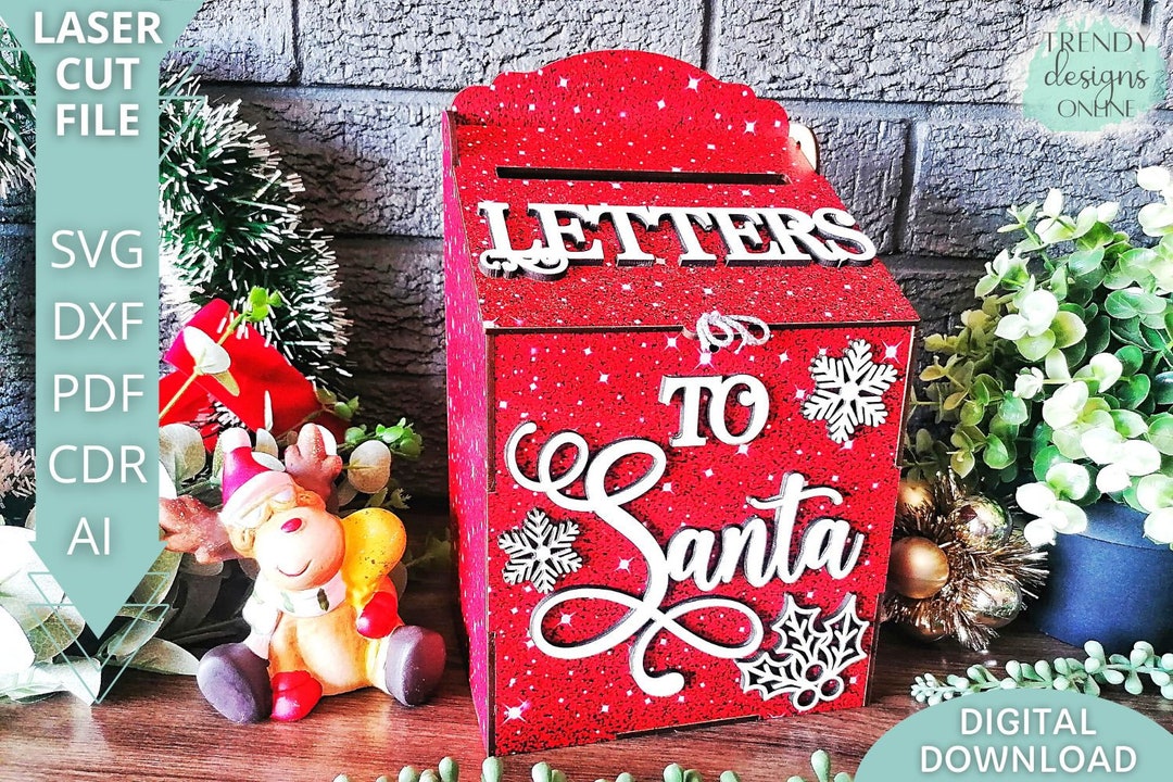 Letters to Santa Mailbox Svg File, Christmas Box With Lid Svg, Digital Download, Glowforge Ready ...