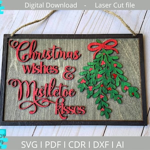 Deseos de Navidad Mistletoe Kisses svg file, Digital Download, Glowforge Ready svg, Laser Cut file, Commercial Use