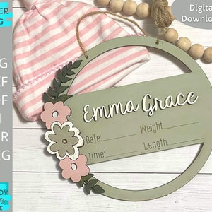 Geburt Stat Svg, Floral Geburt Ankündigung Svg, Kindergarten Zeichen Svg, Laser geschnitten Dateien, Glowforge Dateien, digitaler Download