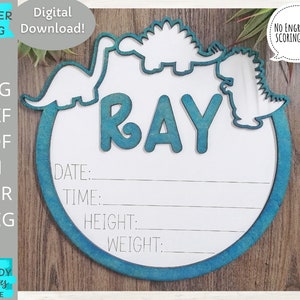 Birth Stat svg, Dinosaur Newborn aankondiging svg, Kwekerij teken svg, Laser Cut Files, Glowforge Files, Digital Download