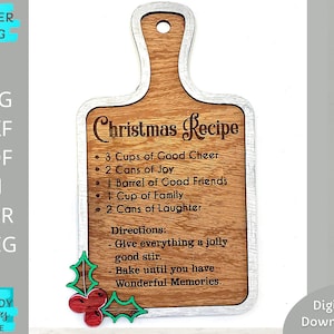 Weihnachtsrezept svg Datei, Schneidebrett svg, Glowforge ready, Laser cut Datei, Digital Download, Kommerzielle Nutzung