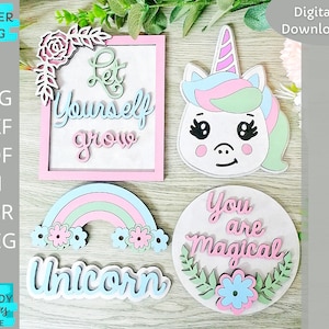 Unicorn DIY Paint Kit svg, Unicorn Tiered Tray svg, Glowforge Ready Laser cut file, Descarga digital, Uso comercial