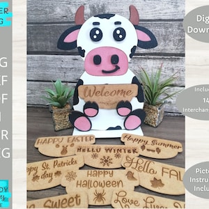 Cow Interchangeable svg, Freestanding Cow svg, Glowforge Ready, Laser Cut file, Téléchargement numérique, Utilisation commerciale