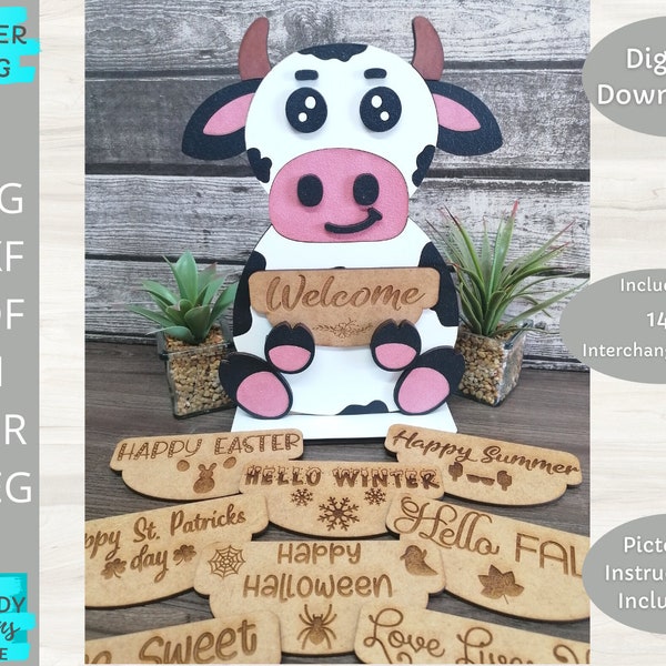 Cow Interchangeable svg, Freestanding Cow svg, Glowforge Ready, Laser Cut file, Digital Download, Commercial Use