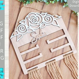 Floral Bow houder svg, Glowforge Ready Laser cut bestand, Digitale Download, Commercieel gebruik