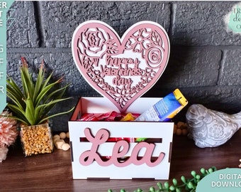 Floral Heart Happy Valentines day Crate svg, Chocolate Treats box svg, Digital Download, Glowforge Ready Laser Cut file, Commercial Use