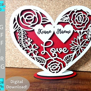 Wedding Floral Heart svg, Personalized Heart Stand svg, Digital Download, Laser cut file, Glowforge svg, Commercial Use