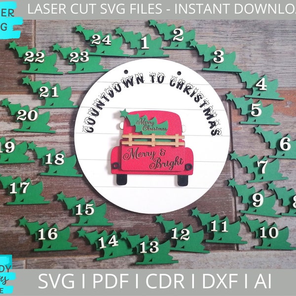 Countdown to Christmas Truck, Vintage rear Truck circle svg, Glowforge svg, Digital Download, Commercial Use