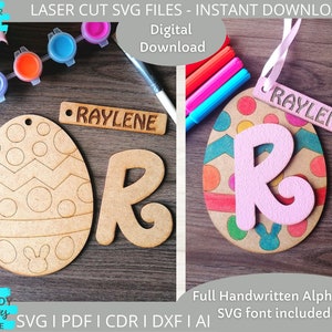 Svg d'étiquette de panier de Pâques, kit de peinture bricolage svg, svg Alphabet dessiné à la main, svg oeuf bricolage, téléchargement numérique, fichier Glowforge découpé au Laser, usage Commercial