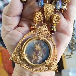 Vintage Gold Gilt Italian Religious Pendant Assemblage Necklace