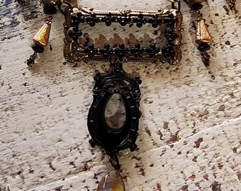 Antique Victorian Whitby Jet Horseshoe Assemblage Necklace