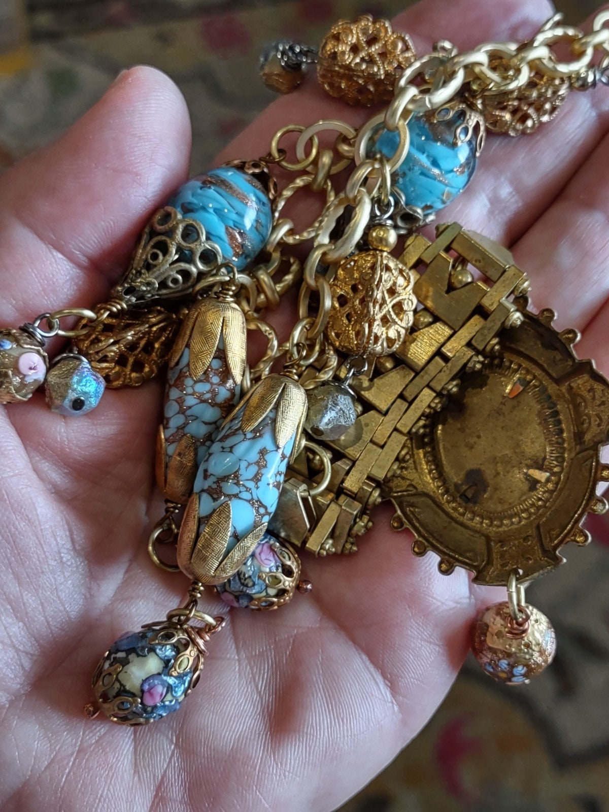 Vintage Cameo and Articulated Brass Watch Chain Assemblage Etsy