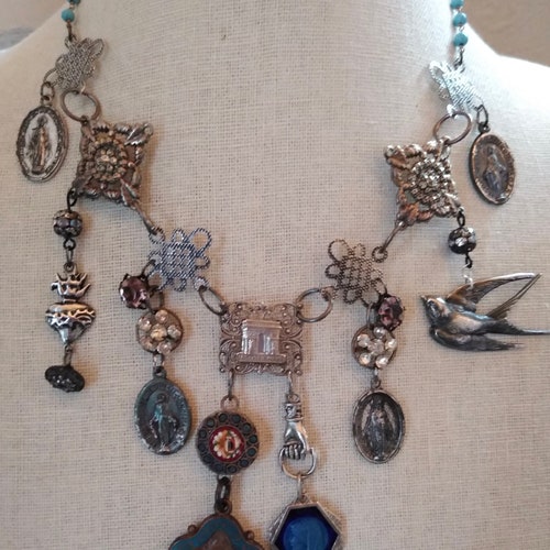 Vintage and Antique Victorian Assembled Charms Religious shops Medals Necklace