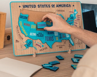 USA Holzpuzzle, USA Karte, USA Puzzle, USA Puzzle, Amerika Holzpuzzle, Holzhandwerk, USA Handwerk, Amerika Art