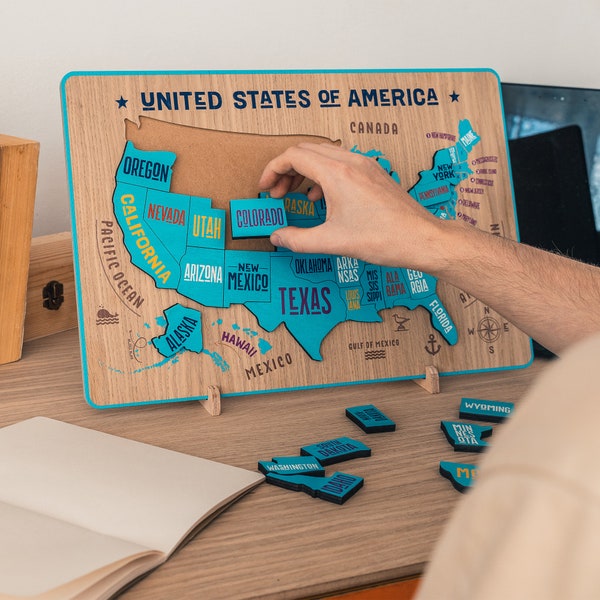 USA Wooden Puzzle, USA Map, USA Jigsaw Puzzle, United States Puzzle, America Wooden Puzzle, Wooden Craft, United States Craft, America Art