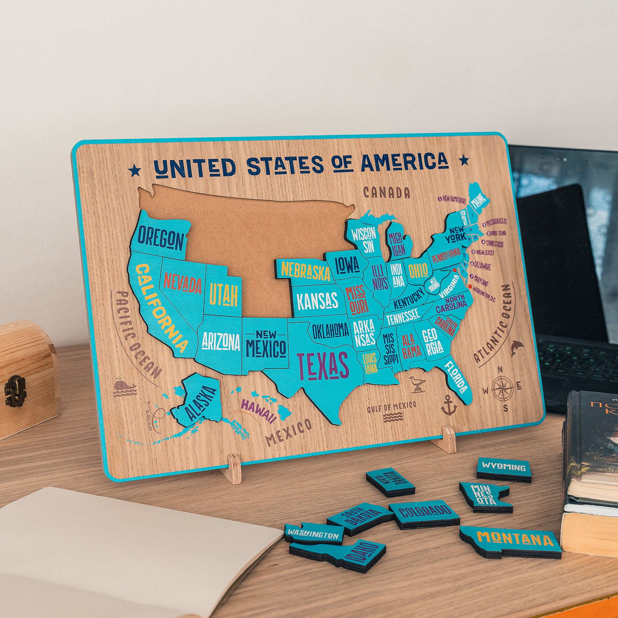 USA Wooden Puzzle, USA Map, USA Jigsaw Puzzle, United States Puzzle