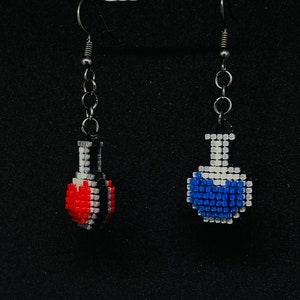 Pendientes de poción de píxeles - poción curativa y poción de maná, joyas de juegos impresas en 3D, pendientes de fantasía retro, regalo para jugadores, joyas geek