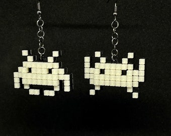 3D Space Invader Pixel Art Earrings