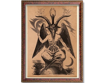 Baphomet Print – Satanic Goat Poster, Occult Wall Art, Witchy Decor, Alchemy Symbol, Gothic Vintage Style Illustration