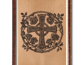 Rozenkruisprint – rozenkruisersymbool, occulte muurkunst, hermetisch esoterisch decor