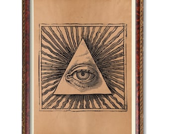 Stampa dell'Occhio della Provvidenza - Poster occulto della Massoneria / Arte murale con simbolo degli Illuminati / Occhio massonico onniveggente / Decorazione vintage esoterica