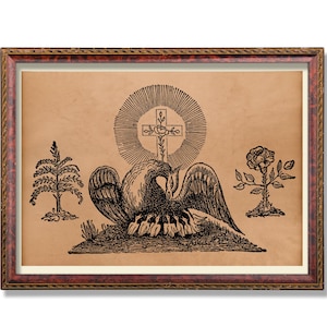 Rosicrucian Pelican Print – Occult Esoteric Art – Alchemical Symbol Wall Decor – Mystical Hermetic Poster – Sacred Symbolism