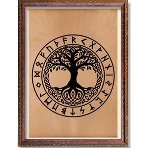 Yggdrasil Art Print – Norse World Tree Poster – Nordic Mythology Wall Art – Viking Pagan Decor – Ancient Tree of Life Illustration