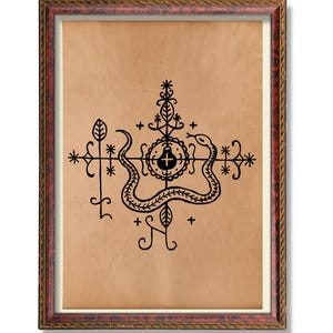 Impressão Simbi Makaya Veve – Arte Voodoo Loa – Símbolo do Vodu Haitiano – Decoração de Parede Oculta – Pôster de Espírito Místico – Impressão de Bruxa Negra