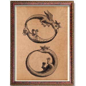 Ouroboros okkulter Print – Hermetische Alchemie Schlange Kunst, Esoterik Schlange Poster, Vintage okkulte Dekoration, mystische Schlange frisst ihren Schwanz