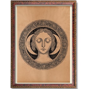 Dreifache Göttin Hekate Druck - Wicca Mond Symbol Wandkunst, Pagan Altar Dekoration, Okkulte Hexerei Illustration