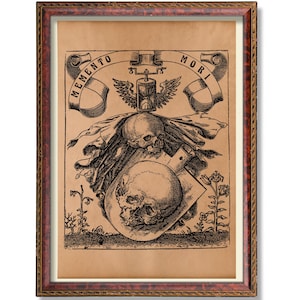 Lámina Oculta Memento Mori: Póster de la Parca, Arte Vintage de la Muerte, Ilustración Esotérica de Calavera, Decoración Gótica Macabra