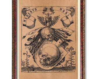Memento Mori Occult Print – Grim Reaper Poster, Vintage Death Art, Esoteric Skull Illustration, Gothic Macabre Decor
