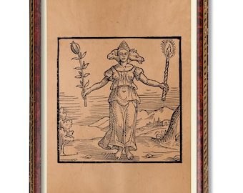 Triple Moon and Pentagram Print - Hecate Hekate Wiccan Wall Art - Pagan Goddess Decor - Witchcraft Symbol - Occult Vintage Print