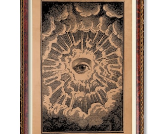 Stampa dell'Occhio della Provvidenza - Arte murale occulta dell'Occhio onniveggente, illustrazione esoterica vintage, poster con simbolo degli Illuminati