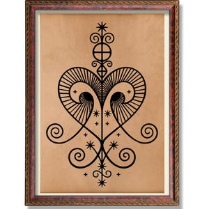 Impressão Erzulie Freda Veve – Arte com Sigilo de Loa de Amor Voodoo – Decoração de Altar Vodou Haitiano – Arte de Parede Oculta – Ilustração de Bruxaria Hoodoo