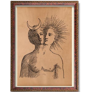 Rebis Alchemical Occult Print – Sun and Moon Esoteric Art | Hermaphroditus Symbol | Vintage Alchemy Illustration | Mystical Wall Decor
