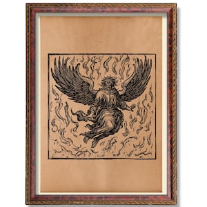 Lámina de Lucifer: Ilustración de demonio medieval, arte gótico ocultista, decoración de fantasía oscura, póster de alquimia satánica, arte mural de ángel caído