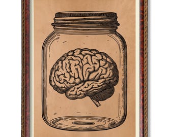 Human Brain Anatomy Print – Vintage Medical Illustration – Antique Neuroscience Wall Art – Brain Diagram Poster – Dark Academia Decor