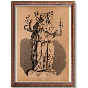 Hecate Triple Moon Goddess Art Print – Dark Pagan Decor | Witchcraft Wall Art | Occult Mythology Poster | Wiccan Altar Print