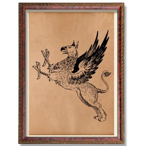 Vintage Greifling Art Print - Antikes Poster, mythische Kreatur, rustikales Fantasy-Dekor, Greifen Illustration, mittelalterliche Wandkunst