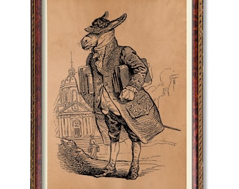 Arte de pared de burro caballeroso, póster vintage de animales, ilustración rústica de burro, decoración antigua de burro, impresión de burro vestido, granja caprichosa