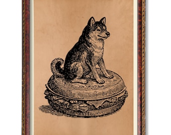 Rustic Shiba Inu Burger Poster | Vintage-Inspired Shiba Inu Wall Art | Antique Style Dog Illustration | Unique Home Decor Gift